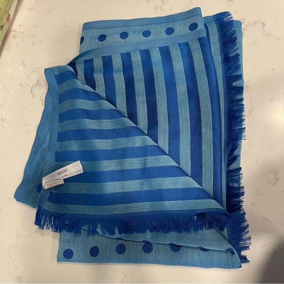 Talbots Blue Teal Dots & Stripes Scarf - Picture 1 of 7